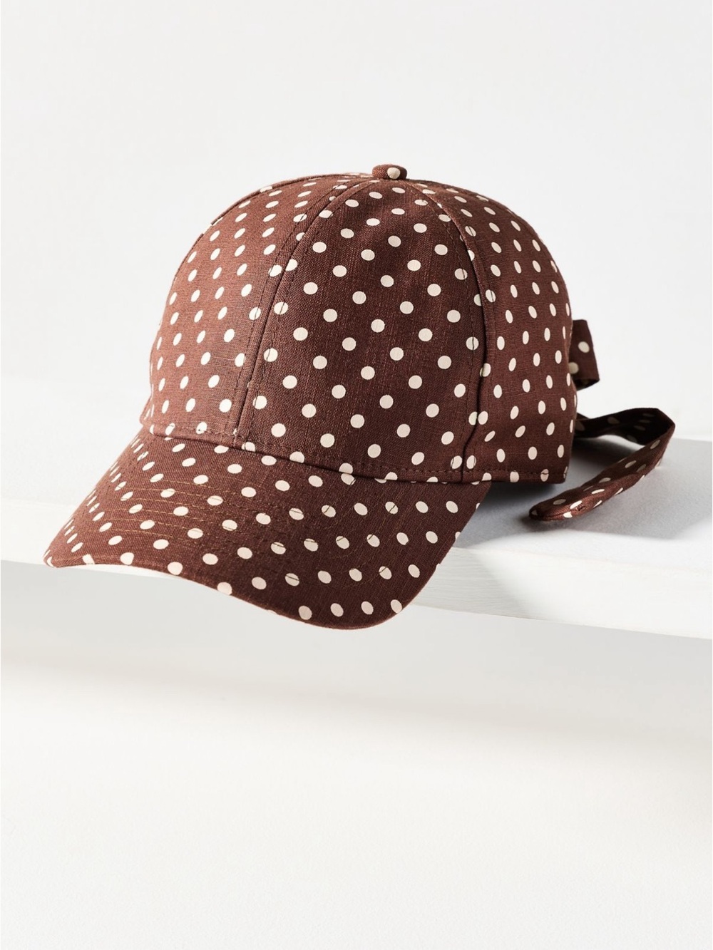 By Anthropologie Bow Back Baseball Cap Brown Polka Dot - NWT